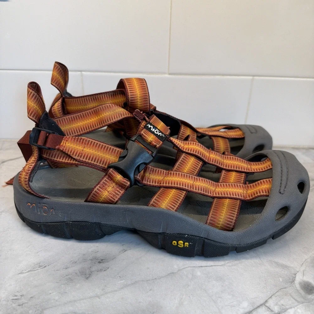 MION Footwear Water Sandals Men's 10 Orange Red Strap Closed Toe Hiking Outdoor